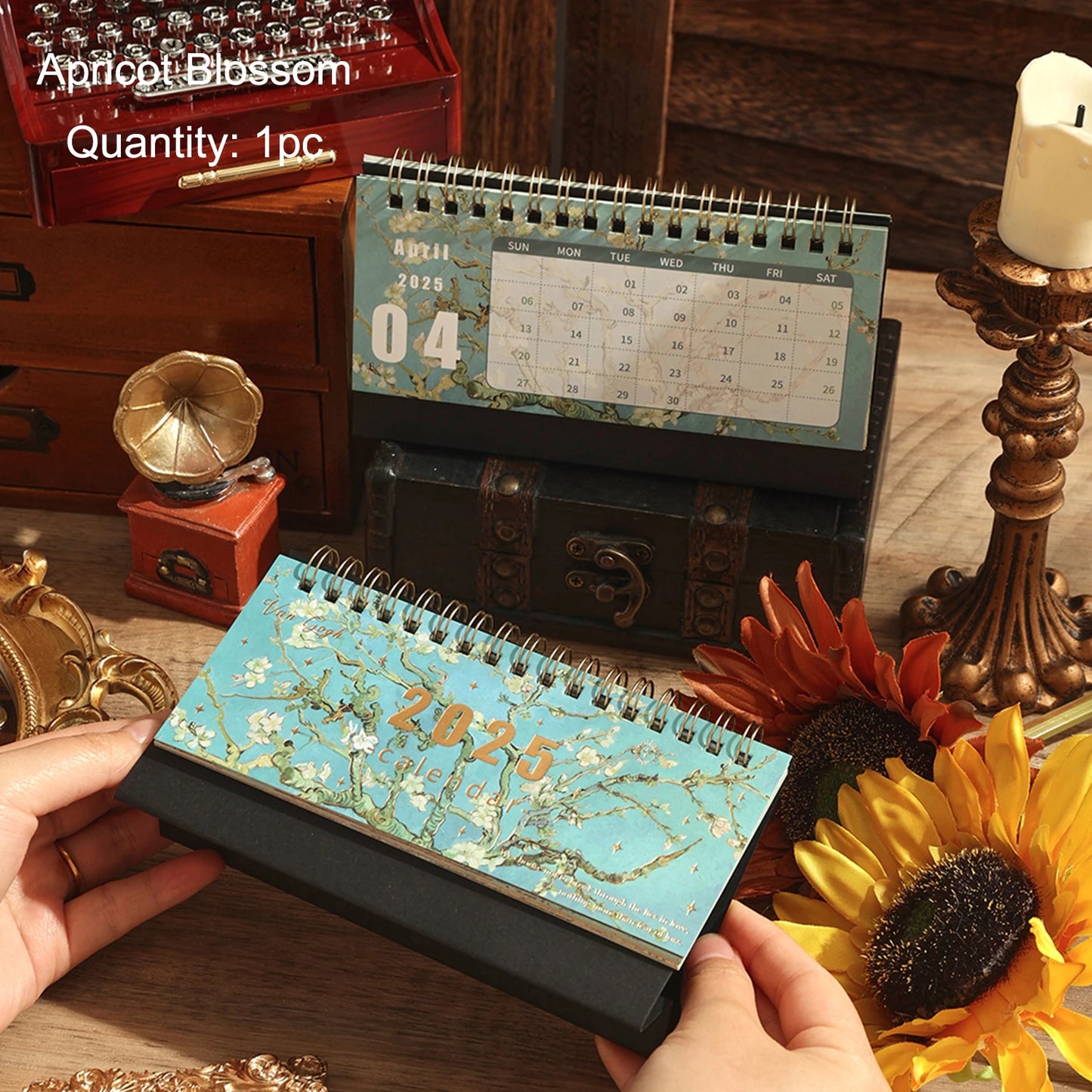 1 pc 2025 Vintage Painting Coil Desk Calendar With Memo Notes Tabletop Flip Schedule Monthly Calendar For Home Office School