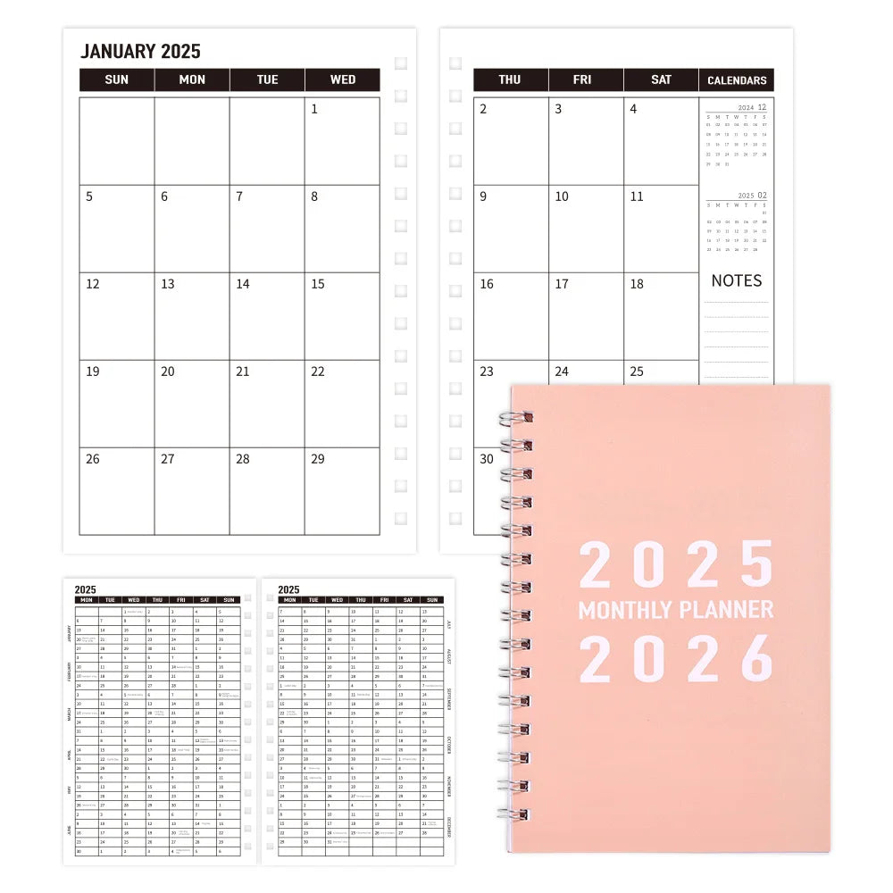 27 sheets 2025-2026 Monthly Planner Waterproof Cover Monthly Calendar Notebook Student Daily Schedules For School Office Home