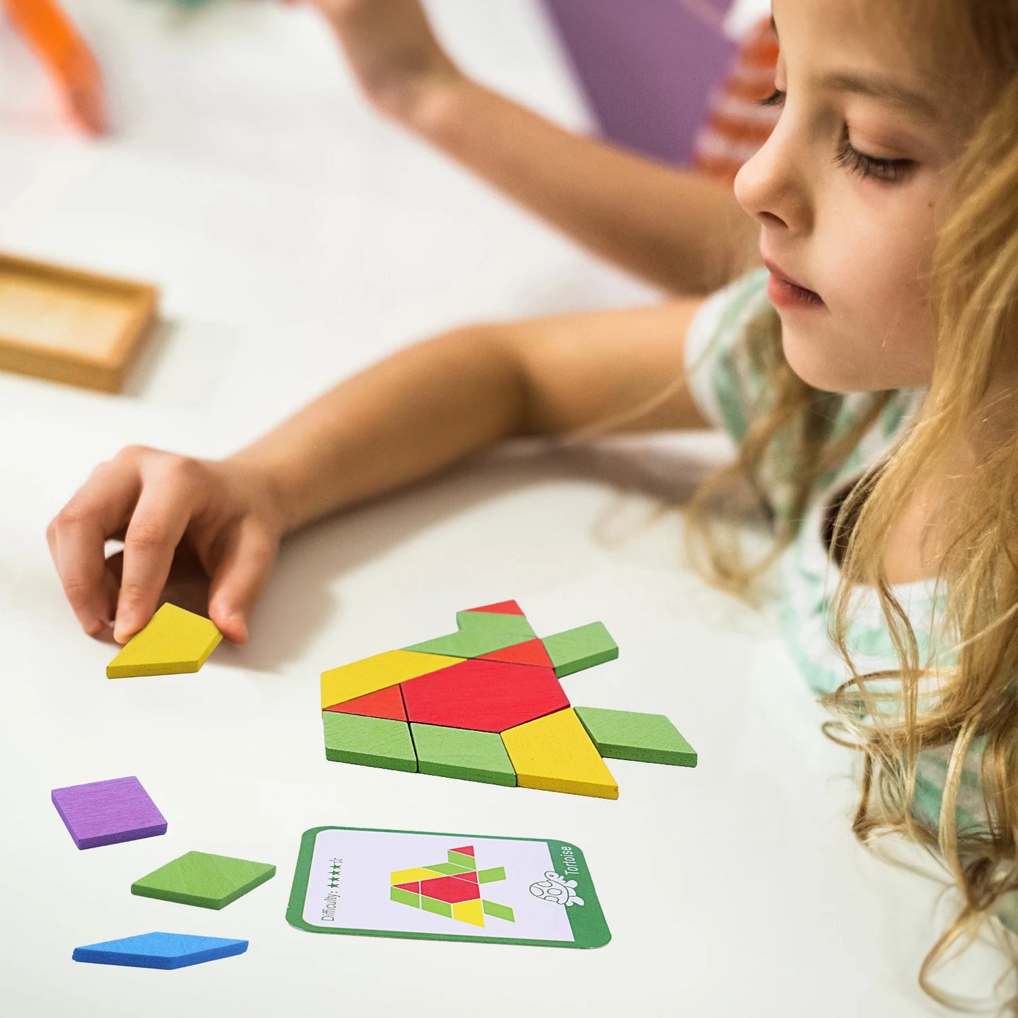 155 PCS Wooden Pattern Blocks Set, Geometric Shape Puzzle, Kindergarten Classic Educational Montessori Tangram Toys for Kids