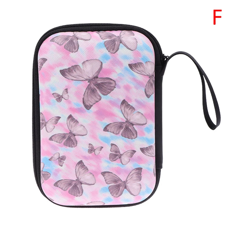 Cute Cartoon Heart Butterfly Pattern Headphone Data Cable Storage Bag Charger Power Bank Rectangular Box Zipper Bag Pocket Pouch