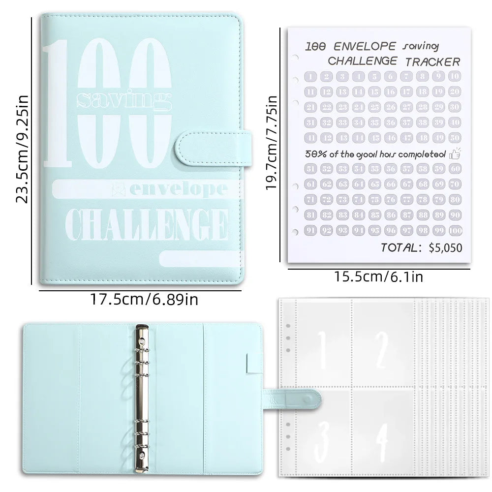 100-Day Money Saving Challenge Binder for Budget Organizer with Cash Envelopes A5 Savings Notebook for Expenses Budget Planning