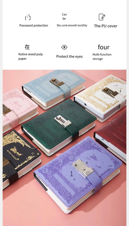 Retro Password Notebook Butterfly modeling with Lock line Diary Journal PU Notepad Planner School Stationery Supplies