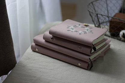 Cotton Pink Note Books Embroidery Wreath Loose Leaf A5 / A6 Binder Notebook Diary Cover Artist Moterm Ring Planners Notepad