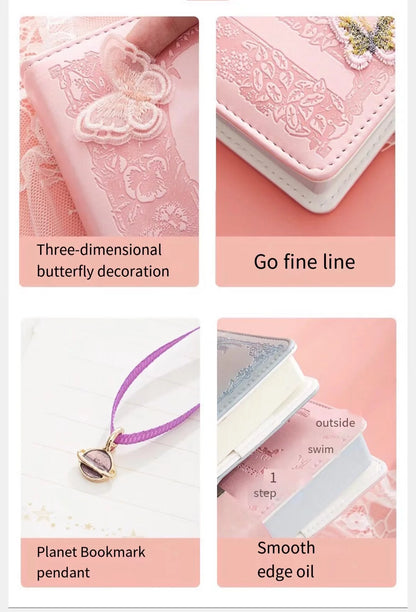 Retro Password Notebook Butterfly modeling with Lock line Diary Journal PU Notepad Planner School Stationery Supplies
