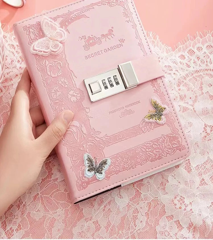 Retro Password Notebook Butterfly modeling with Lock line Diary Journal PU Notepad Planner School Stationery Supplies