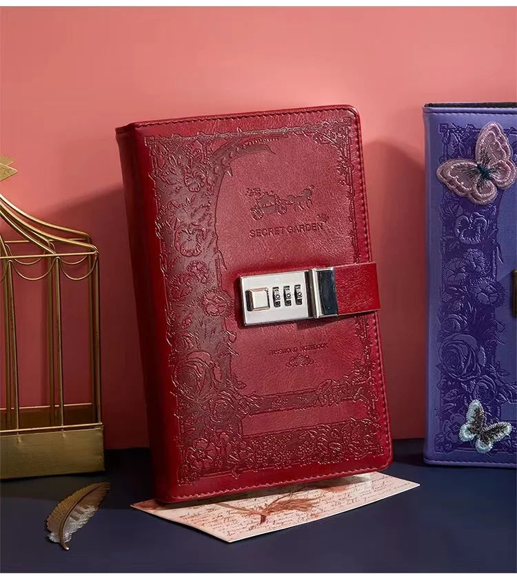 Retro Password Notebook Butterfly modeling with Lock line Diary Journal PU Notepad Planner School Stationery Supplies