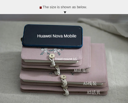 Cotton Pink Note Books Embroidery Wreath Loose Leaf A5 / A6 Binder Notebook Diary Cover Artist Moterm Ring Planners Notepad