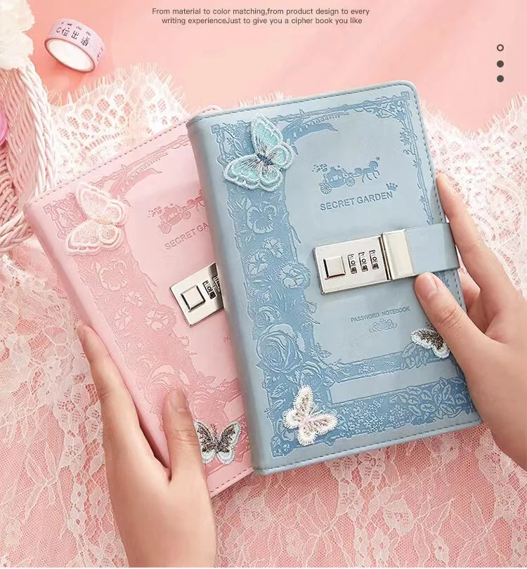 Retro Password Notebook Butterfly modeling with Lock line Diary Journal PU Notepad Planner School Stationery Supplies