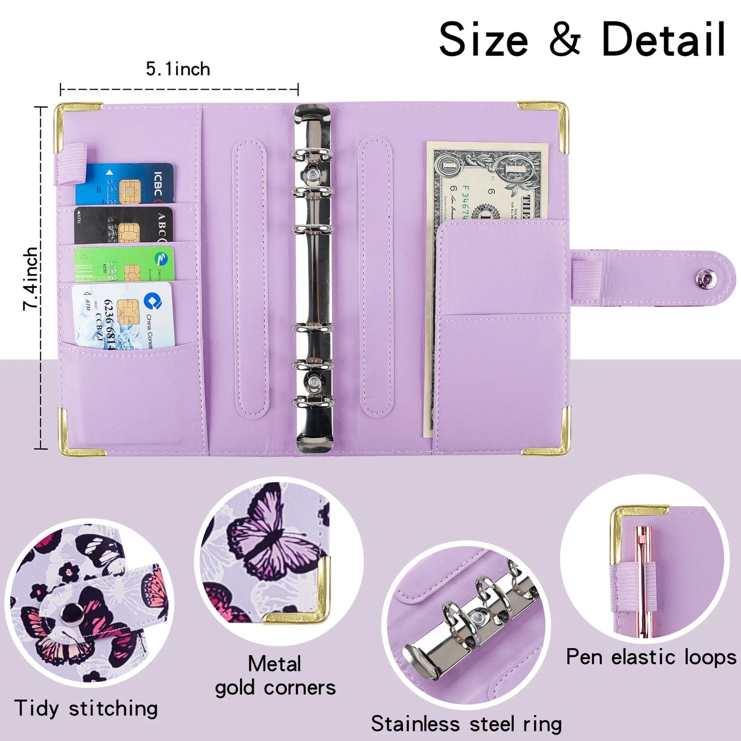 A6 Butterfly Macaroon Colorful PU Leather DIY Binder Notebook Cover Diary Agenda Planner Paper Cover School Stationery