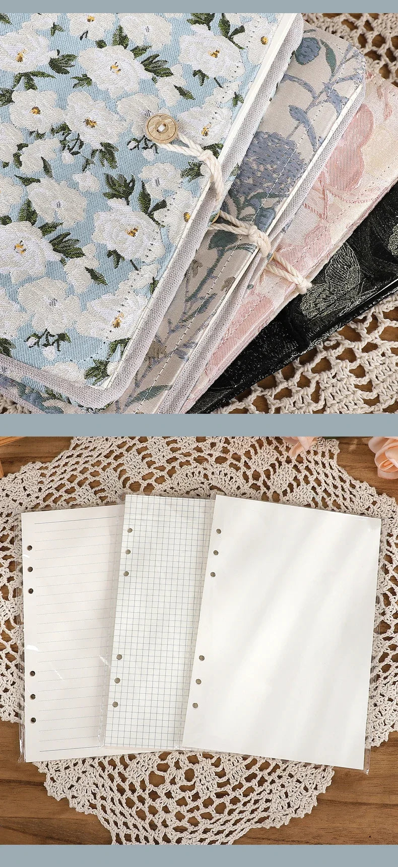 JIANWU A5 Literary Embroidered Fabric Button Loose-leaf Notebook Flower Butterfly Cover Creative DIY Student Supplies Stationery