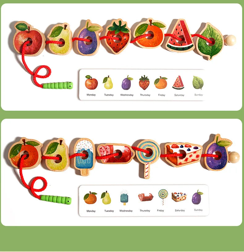 Baby Wooden Toys Threading Rope Games Matching Sorting Logic Thinking Fine Motor Montessori Educational Puzzle Toy Kid's Gifts