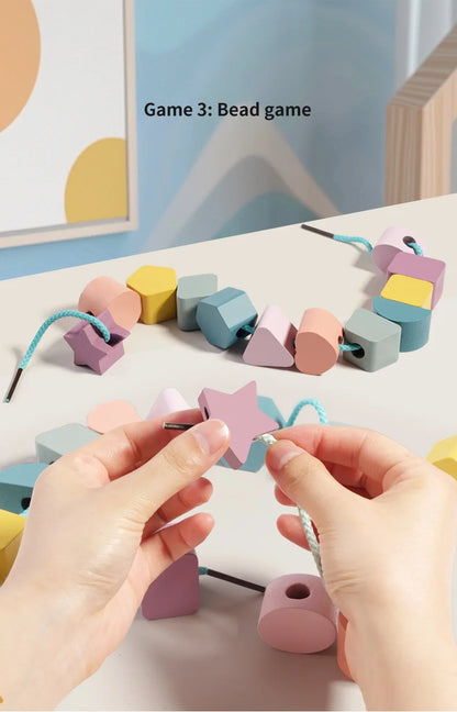 Baby Wooden Toys Threading Rope Games Matching Sorting Logic Thinking Fine Motor Montessori Educational Puzzle Toy Kid's Gifts