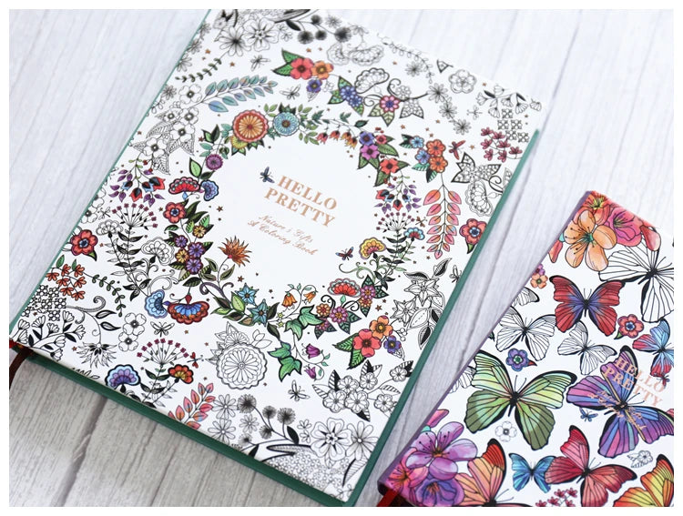 Hardcover Thick Notebook Coloring Illustrated 148 Sheets Coloring Illustrated  Beautiful Butterfly Diary Student Notepad ﻿