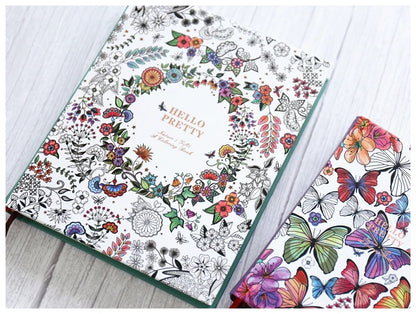 Hardcover Thick Notebook Coloring Illustrated 148 Sheets Coloring Illustrated  Beautiful Butterfly Diary Student Notepad ﻿