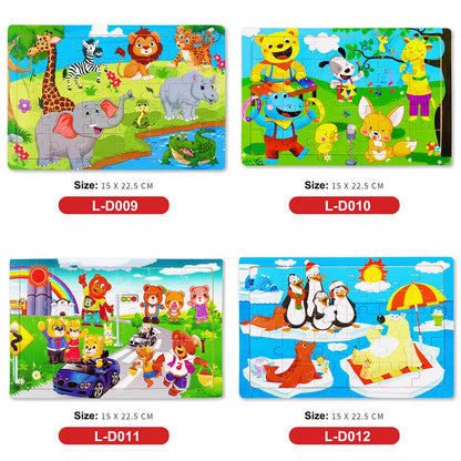 New 30 Pieces Wooden Puzzles Cartoon Animal Traffic Tangram Wood 3d Puzzle Montessori Educational Toys for Children Gifts
