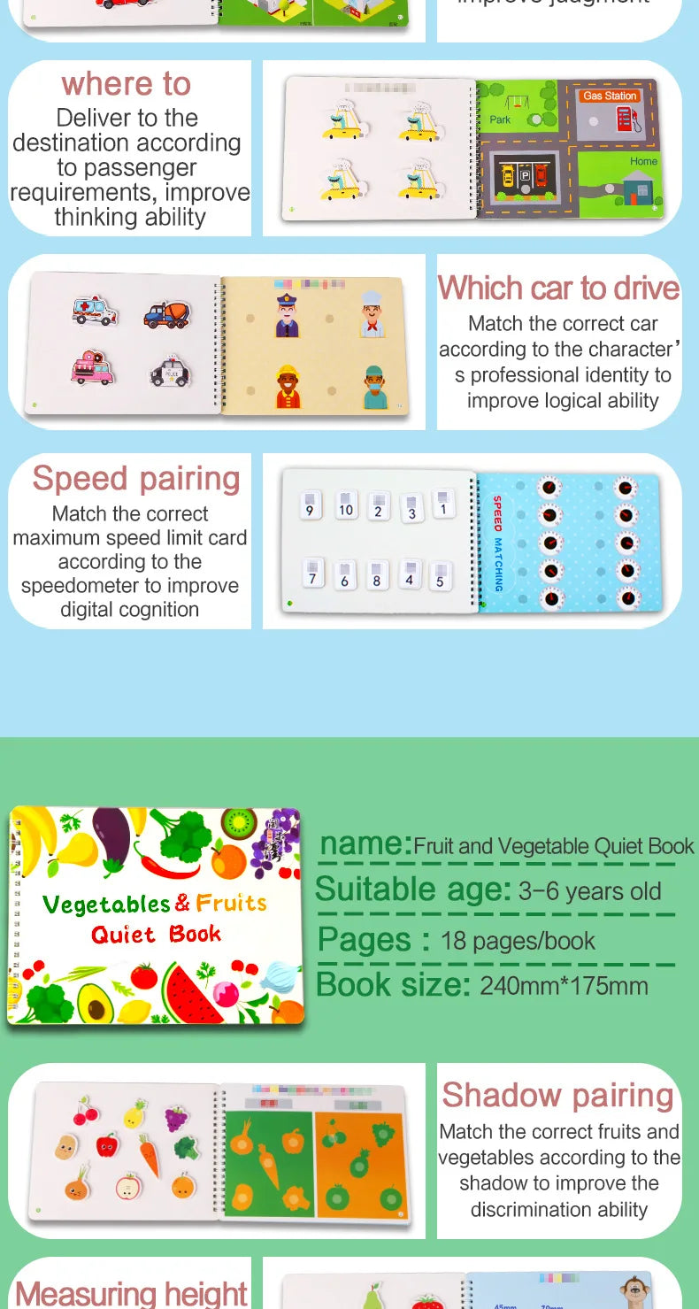 Montessori Baby Busy Book My First Quiet Book Paste Early Learning Education Toy Children Matching Game Toys for Kids 1 2 3 Year