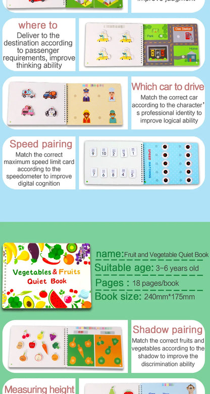 Montessori Baby Busy Book My First Quiet Book Paste Early Learning Education Toy Children Matching Game Toys for Kids 1 2 3 Year