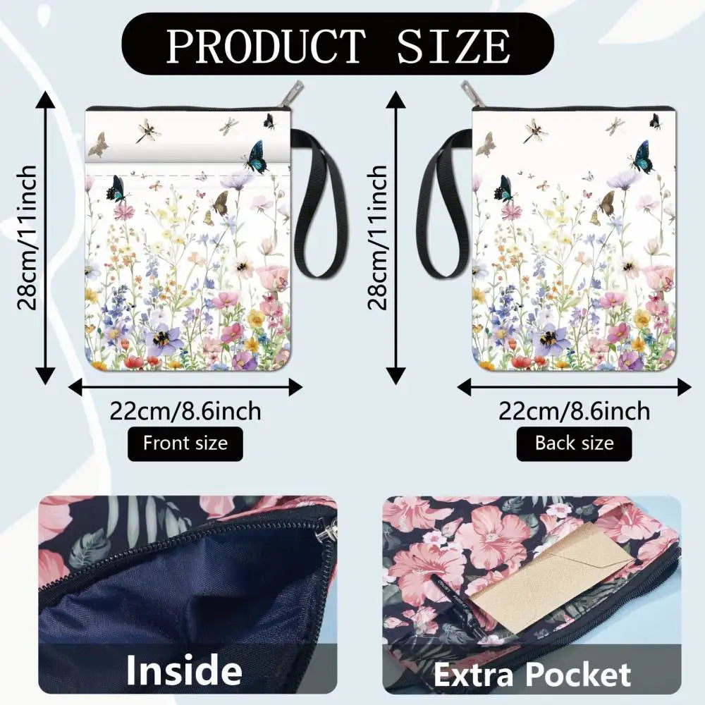 Flower Book Covers Butterfly Book Sleeve Book Protector for Paperbacks Washable Fabric Cloth Book Cover with Zipper and Extra