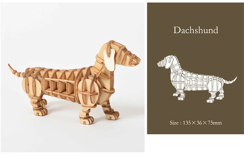 DIY Wooden Puzzle Model Animal Montessori Toys for Children Crafts Dachshund Skeleton Assembly Gifts Set for Kids Adults Teens