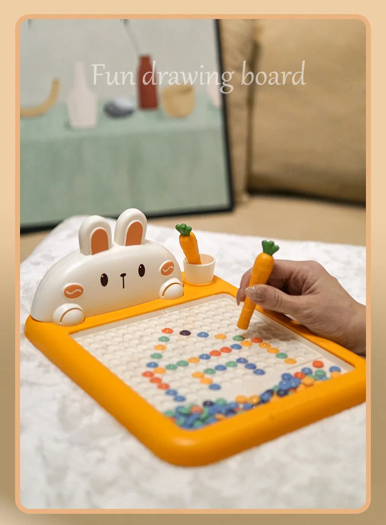 Rabbit Magnetic Drawing Board Children Drawing Board Magnetic Beads Radish Pen Graffiti Board Early Education Montessori Toy