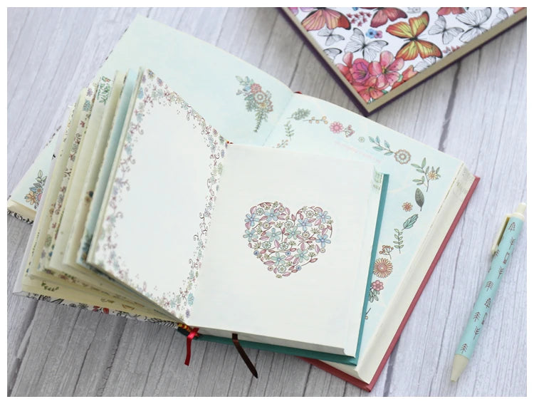 Hardcover Thick Notebook Coloring Illustrated 148 Sheets Coloring Illustrated  Beautiful Butterfly Diary Student Notepad ﻿