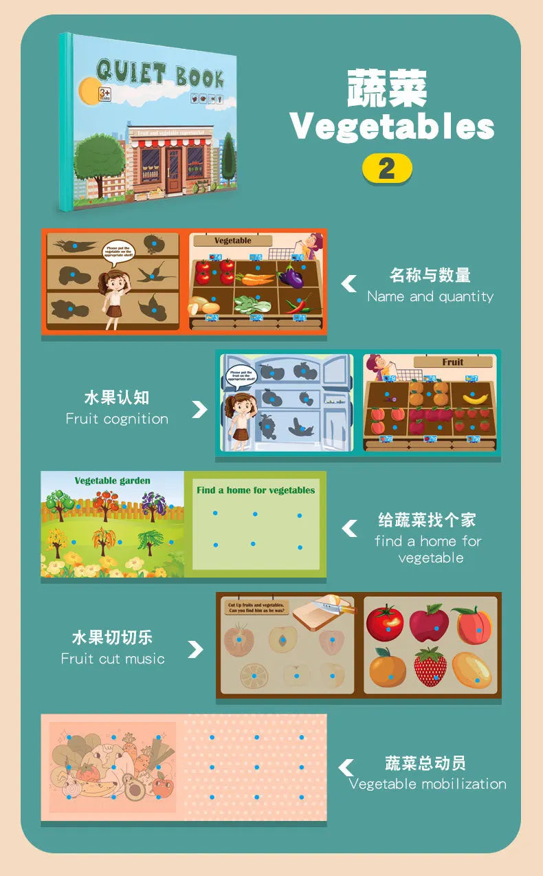 Montessori Baby Busy Book My First Quiet Book Paste Early Learning Education Toy Children Matching Game Toys for Kids 1 2 3 Year