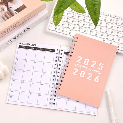 27 sheets 2025-2026 Monthly Planner Waterproof Cover Monthly Calendar Notebook Student Daily Schedules For School Office Home
