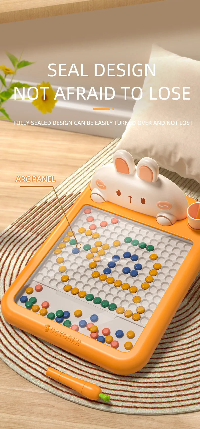 Rabbit Magnetic Drawing Board Children Drawing Board Magnetic Beads Radish Pen Graffiti Board Early Education Montessori Toy