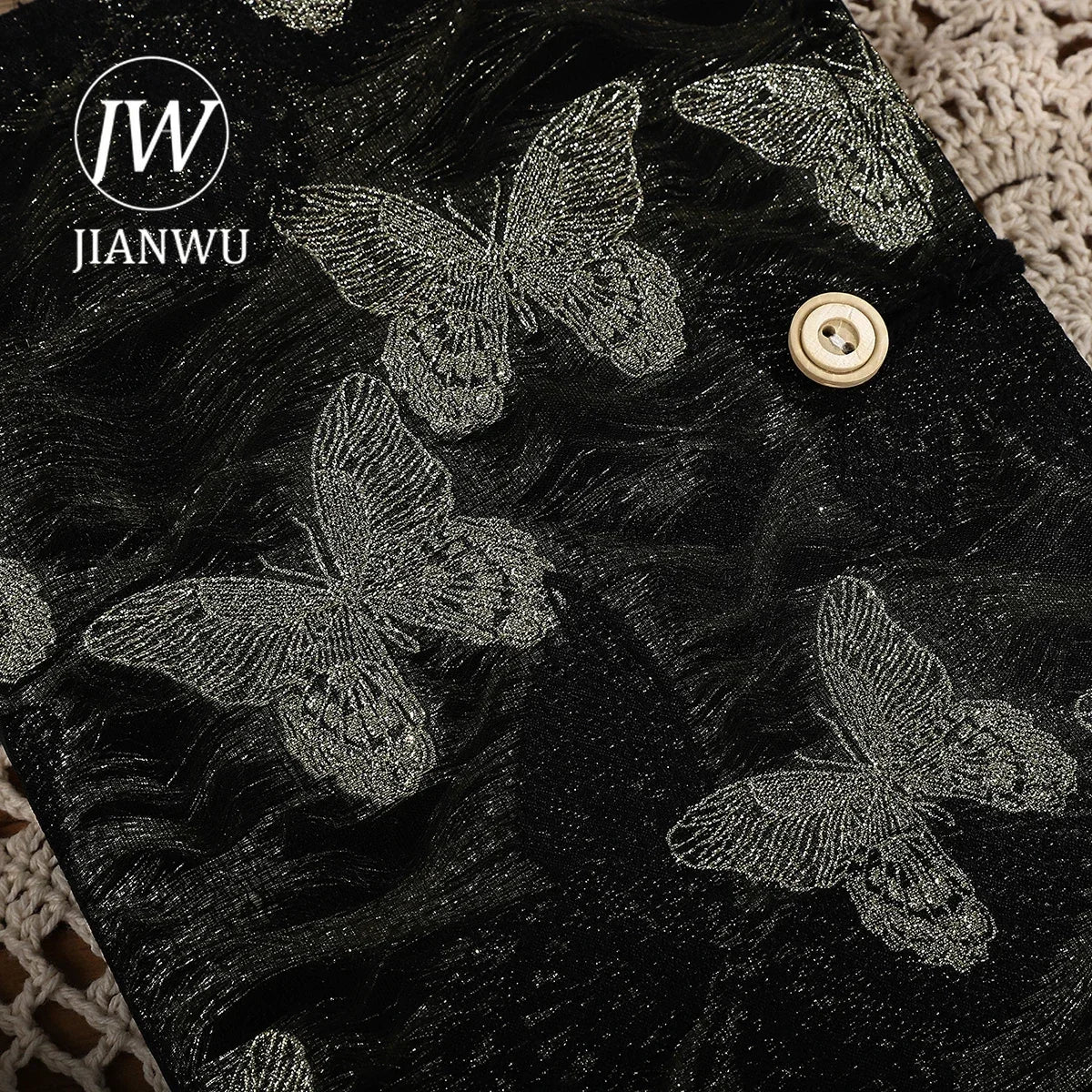 JIANWU A5 Literary Embroidered Fabric Button Loose-leaf Notebook Flower Butterfly Cover Creative DIY Student Supplies Stationery