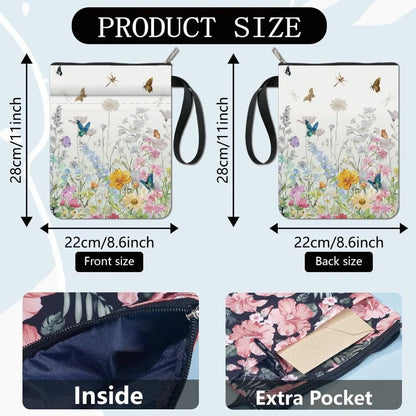 Flower Book Covers Butterfly Book Sleeve Book Protector for Paperbacks Washable Fabric Cloth Book Cover with Zipper and Extra