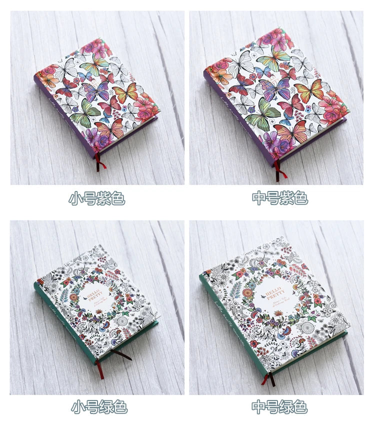 Hardcover Thick Notebook Coloring Illustrated 148 Sheets Coloring Illustrated  Beautiful Butterfly Diary Student Notepad ﻿