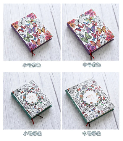 Hardcover Thick Notebook Coloring Illustrated 148 Sheets Coloring Illustrated  Beautiful Butterfly Diary Student Notepad ﻿
