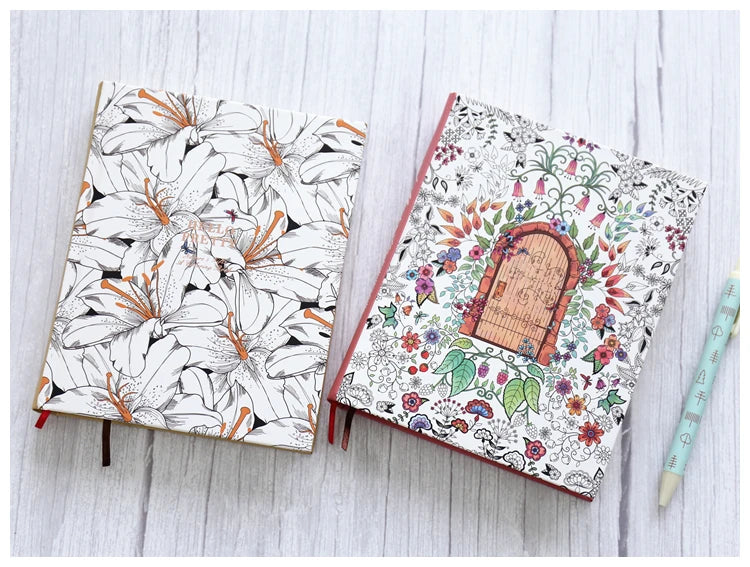 Hardcover Thick Notebook Coloring Illustrated 148 Sheets Coloring Illustrated  Beautiful Butterfly Diary Student Notepad ﻿