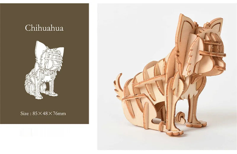 DIY Wooden Puzzle Model Animal Montessori Toys for Children Crafts Dachshund Skeleton Assembly Gifts Set for Kids Adults Teens