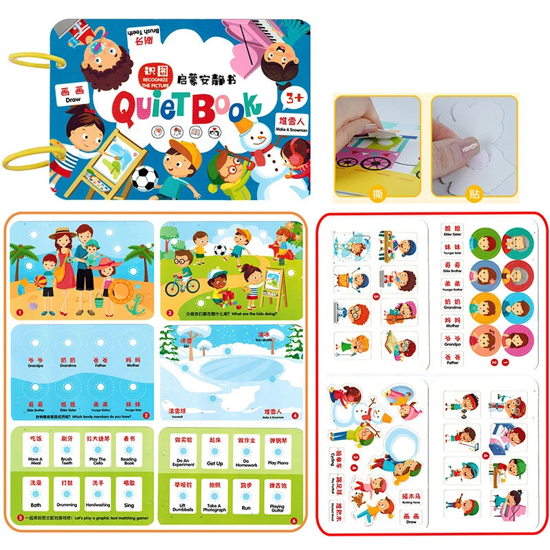 Montessori Baby Busy Book My First Quiet Book Paste Early Learning Education Toy Children Matching Game Toys for Kids 1 2 3 Year
