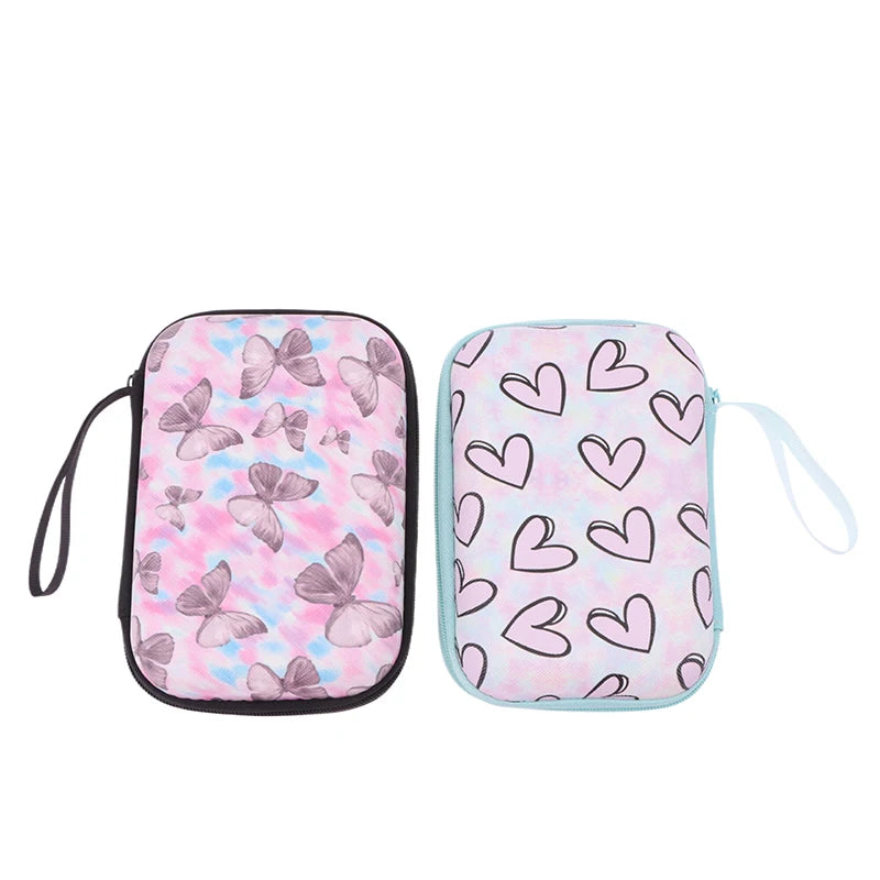 Cute Cartoon Heart Butterfly Pattern Headphone Data Cable Storage Bag Charger Power Bank Rectangular Box Zipper Bag Pocket Pouch
