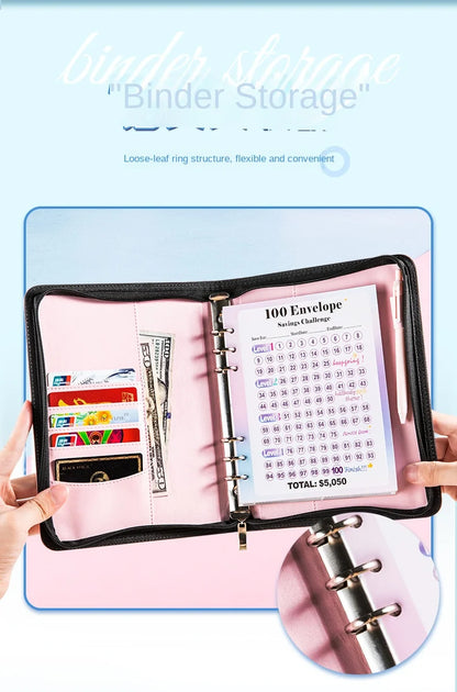 A5 100 Envelope Savings Challenge Zip Bag Loose-Leaf Binder Budget Binder With Cash Envelopes Money Organizer System