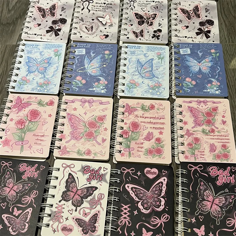 Rose Butterfly A7 Coil Book Ins High Value Romantic Thickened Small NoteBook Gift Book Korean Stationery Planner