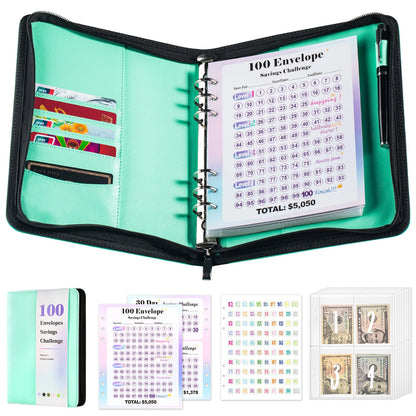 A5 100 Envelope Savings Challenge Zip Bag Loose-Leaf Binder Budget Binder With Cash Envelopes Money Organizer System