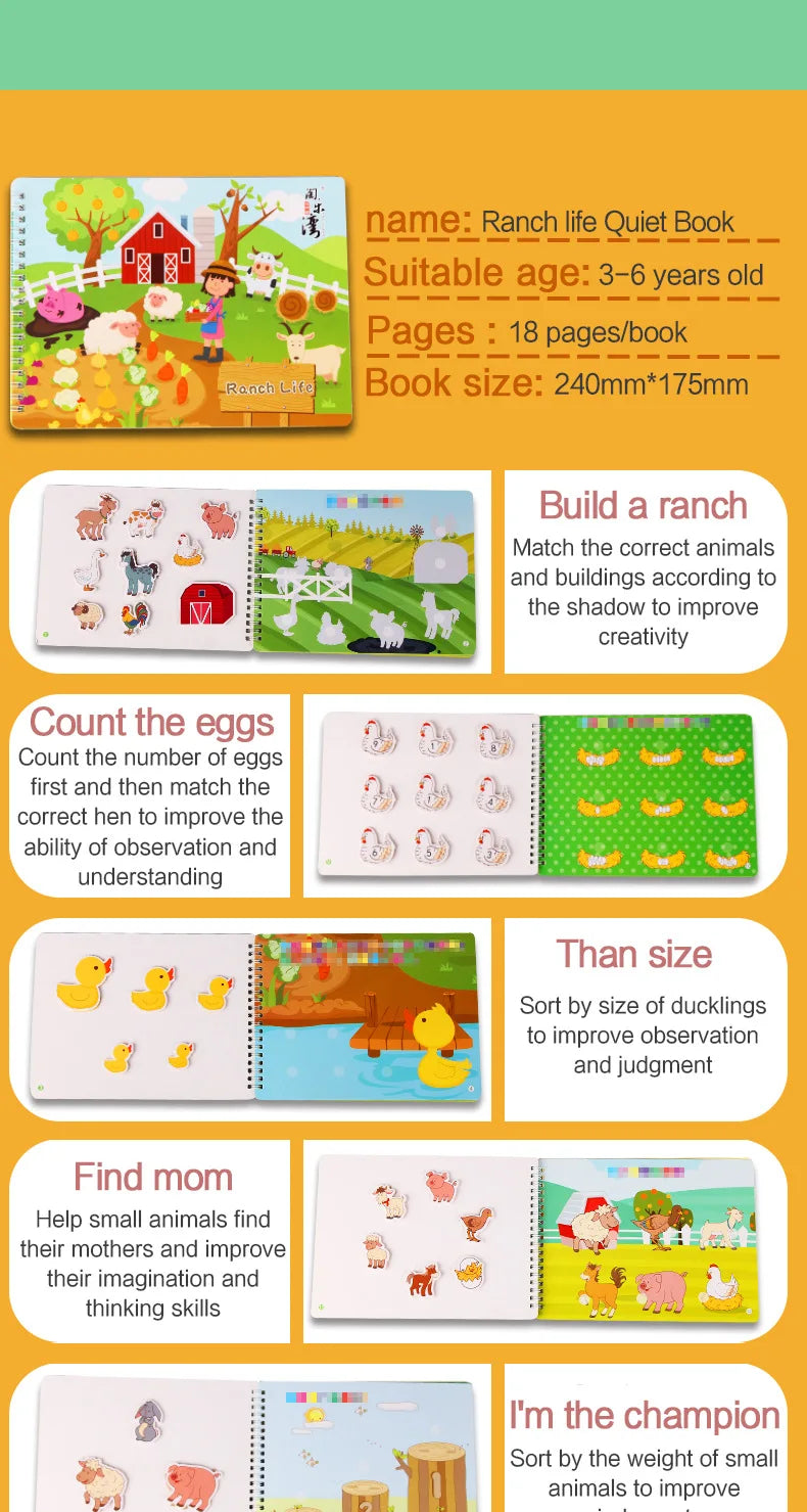 Montessori Baby Busy Book My First Quiet Book Paste Early Learning Education Toy Children Matching Game Toys for Kids 1 2 3 Year