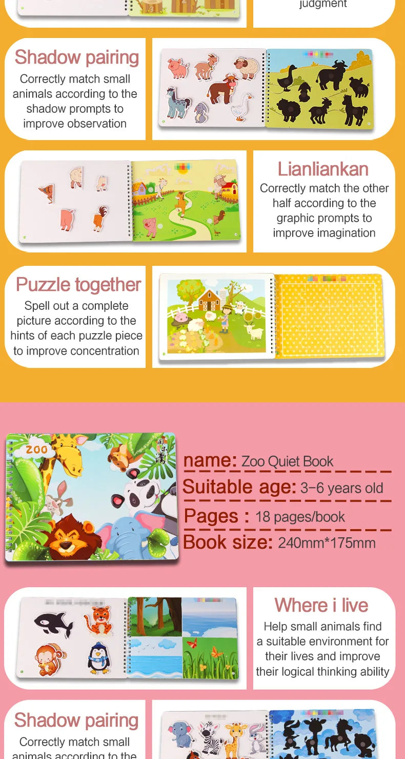 Montessori Baby Busy Book My First Quiet Book Paste Early Learning Education Toy Children Matching Game Toys for Kids 1 2 3 Year