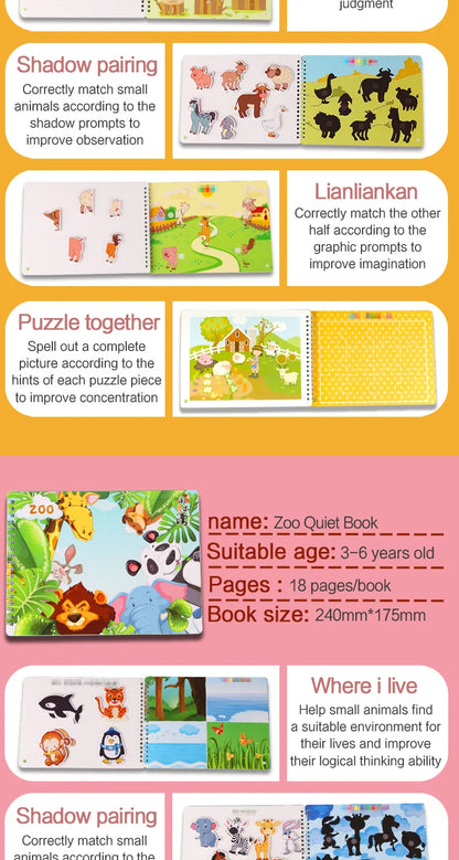 Montessori Baby Busy Book My First Quiet Book Paste Early Learning Education Toy Children Matching Game Toys for Kids 1 2 3 Year