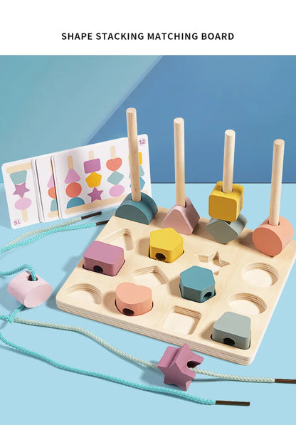 Baby Wooden Toys Threading Rope Games Matching Sorting Logic Thinking Fine Motor Montessori Educational Puzzle Toy Kid's Gifts