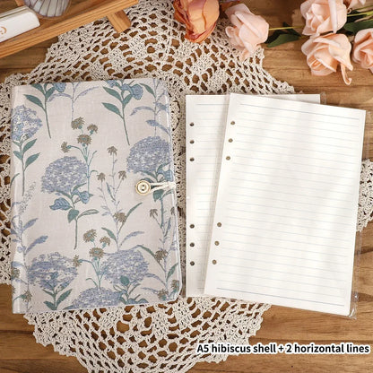 JIANWU A5 Literary Embroidered Fabric Button Loose-leaf Notebook Flower Butterfly Cover Creative DIY Student Supplies Stationery