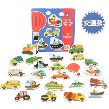 Kids Wooden Jigsaw Matching Puzzle Game Baby Early Learning Cognition Animal Fruit Traffic Educational Toys for Children Gifts