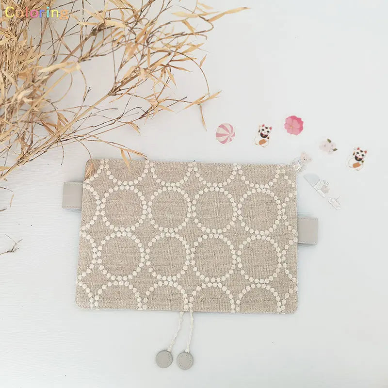 Munimhoe Japanese Style Cotton-ramie Fabrics Embroidery Cover Only, A6 A5 Hobo NoteBook Cover, Wear Resistant, Soft Feeling