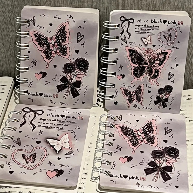 Rose Butterfly A7 Coil Book Ins High Value Romantic Thickened Small NoteBook Gift Book Korean Stationery Planner