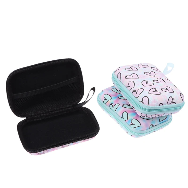 Cute Cartoon Heart Butterfly Pattern Headphone Data Cable Storage Bag Charger Power Bank Rectangular Box Zipper Bag Pocket Pouch