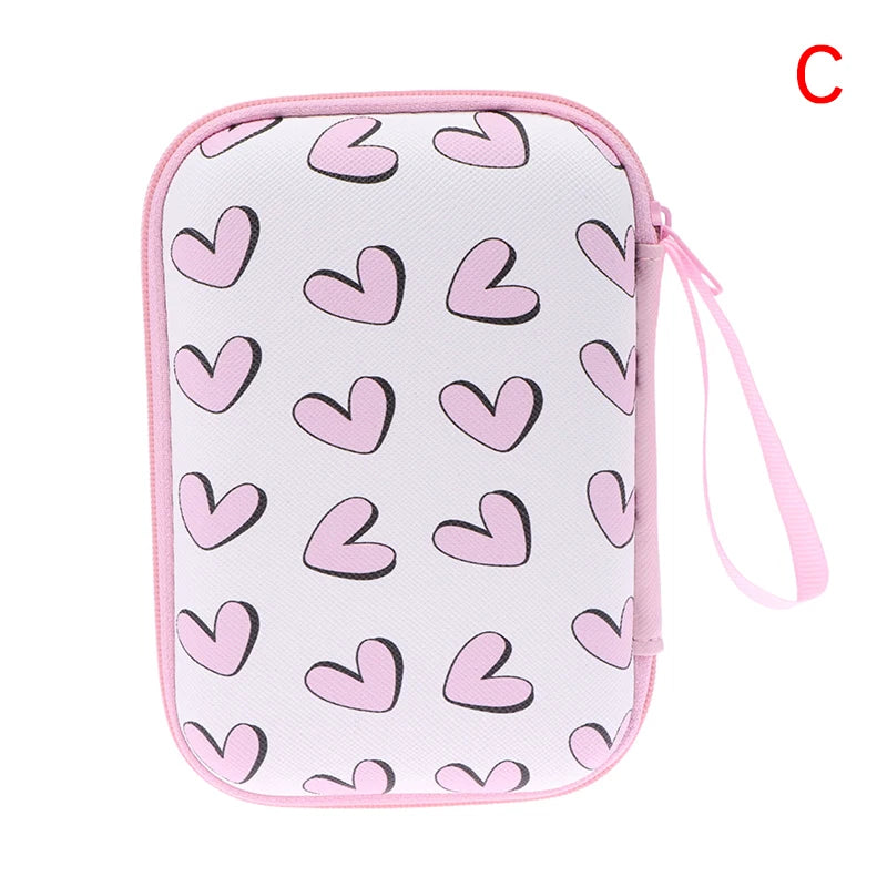 Cute Cartoon Heart Butterfly Pattern Headphone Data Cable Storage Bag Charger Power Bank Rectangular Box Zipper Bag Pocket Pouch