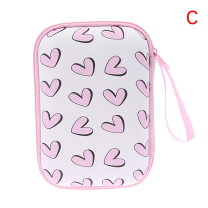 Cute Cartoon Heart Butterfly Pattern Headphone Data Cable Storage Bag Charger Power Bank Rectangular Box Zipper Bag Pocket Pouch